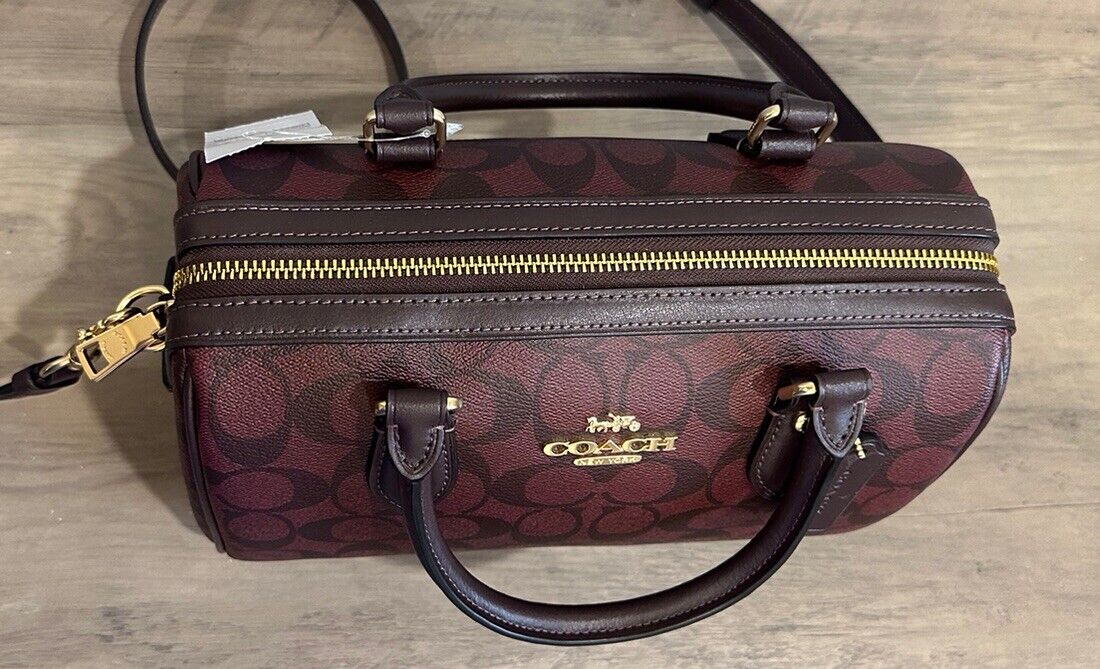 COACH CH280 Rowan Satchel Bag Signature Canvas & Leather Crossbody Oxblood Multi 24Hr Smart